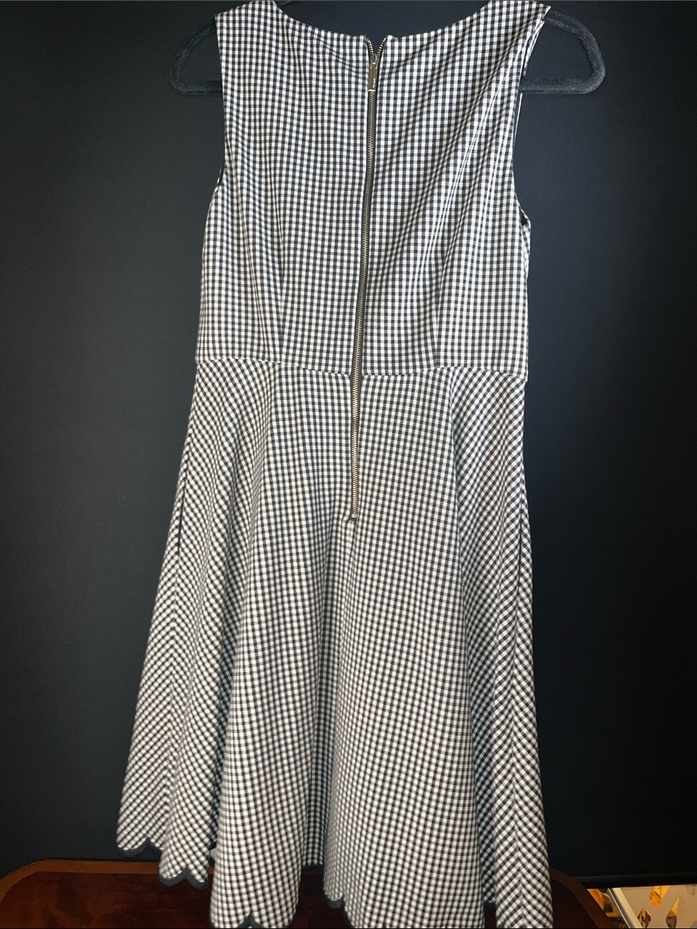 KATE SPADE  Black & White Gingham Scallop-Hem Fit & Flare Dress SIZE MEDIUM - Picture 4 of 7